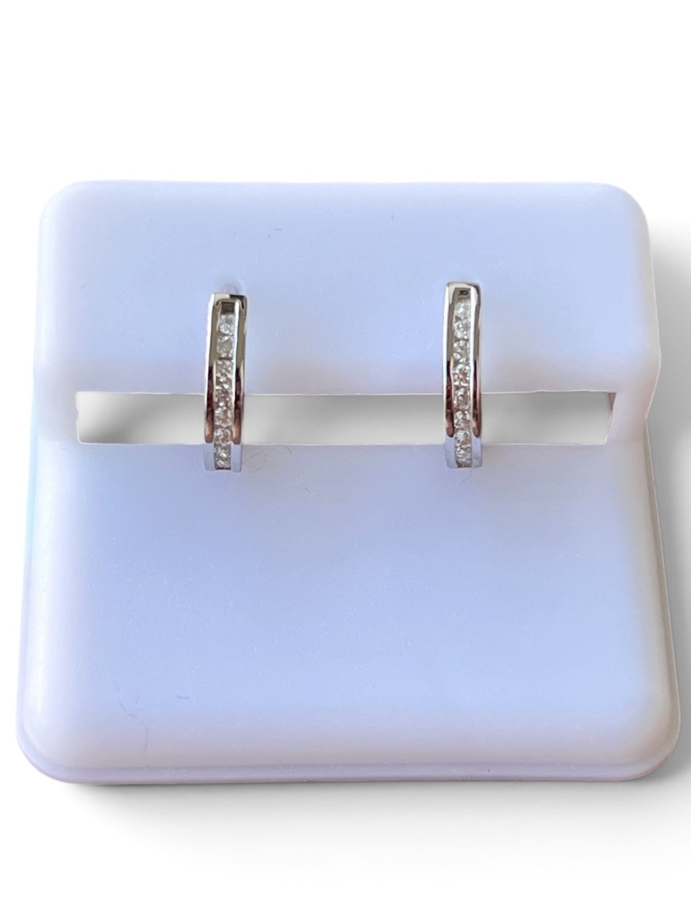 Dainty Sterling Silver Channel Set Moissanite Huggie Hoop Earrings